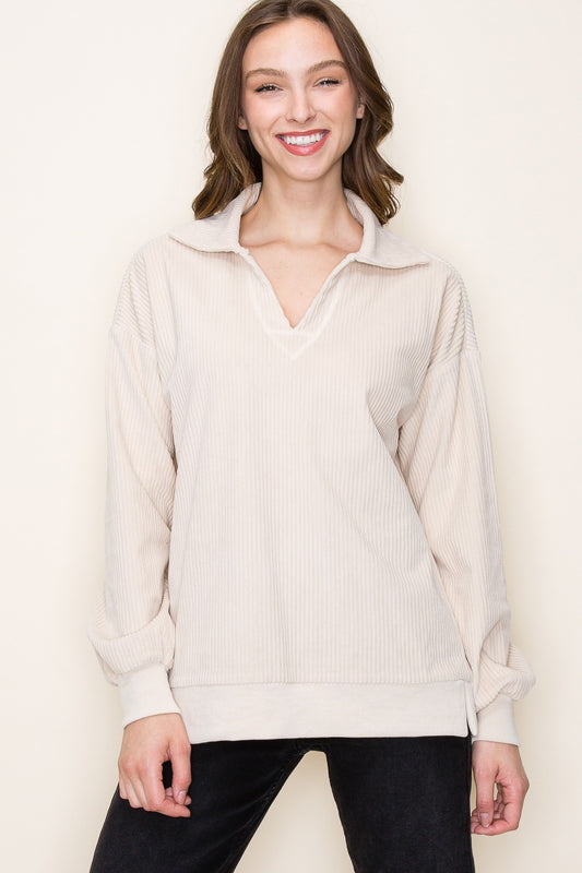 Corduroy Collared Top - Natural