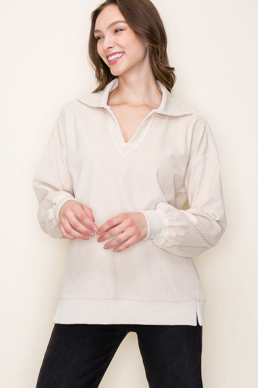 Corduroy Collared Top - Natural