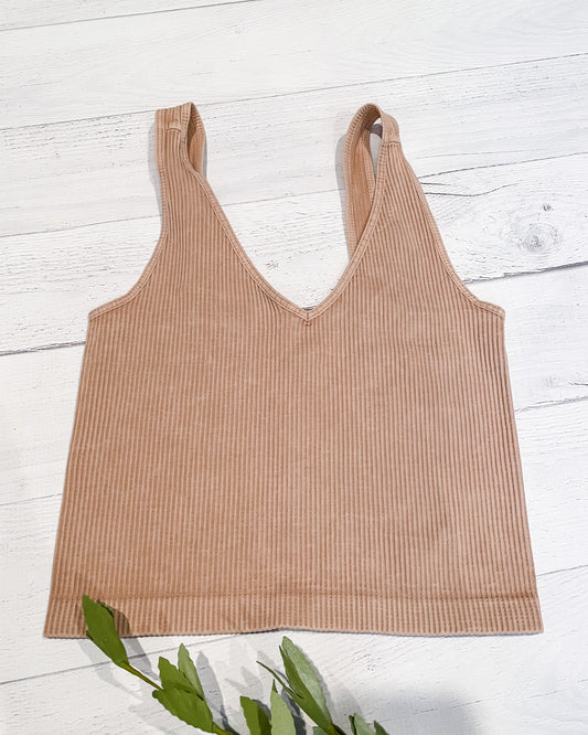 Vintage V-Neck Crop Top - Vintage Beige - Hope + Freya