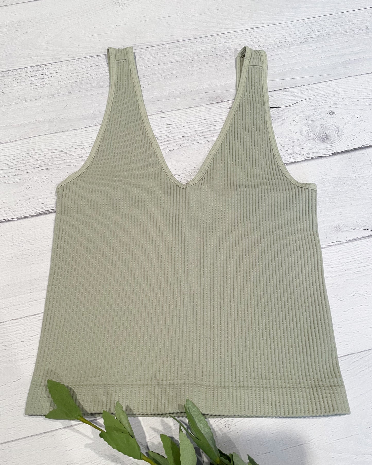 Ribbed V-Neck Crop Top - Desert Sage - Hope + Freya