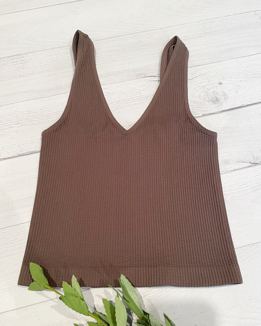 Ribbed V-Neck Crop Top - Pewter - FINAL SALE