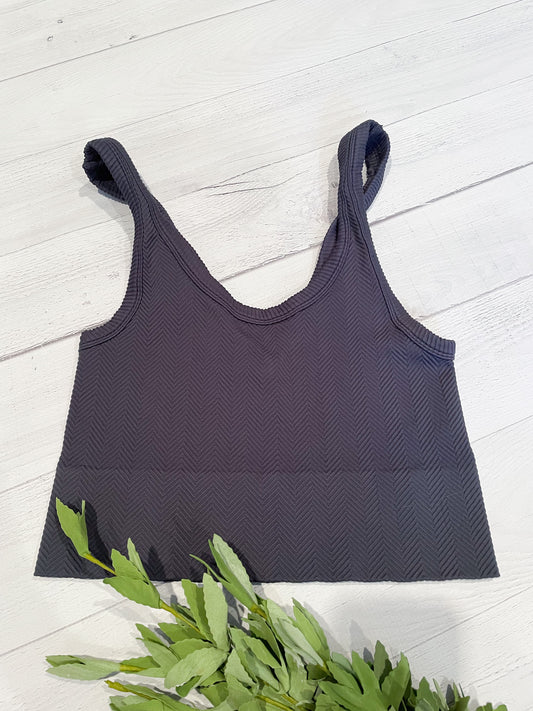 Herringbone Crop Top - Ink Blue