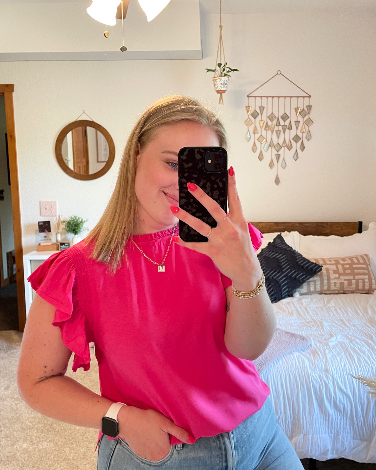 Flutter Sleeve Blouse - Fuchsia