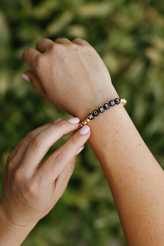 Worthy Black Bead Bracelet - Gold - Hope + Freya