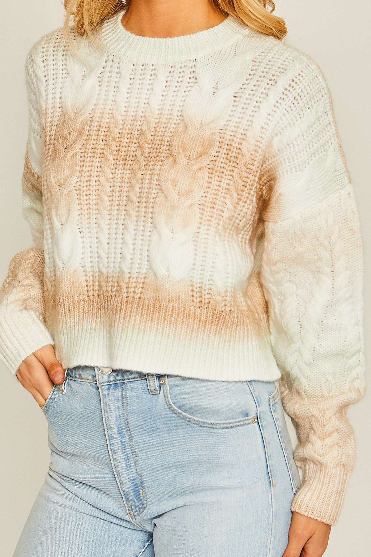 Gradient Cable Knit Sweater - Khaki - Hope + Freya