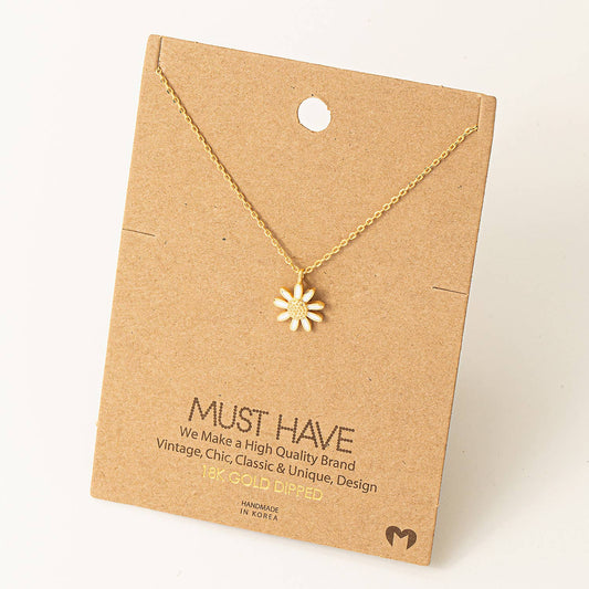 Dainty Daisy Flower Pendant Necklace - White - Hope + Freya