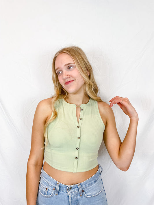 Cora Button Crop Tank - Pastel Green - Hope + Freya