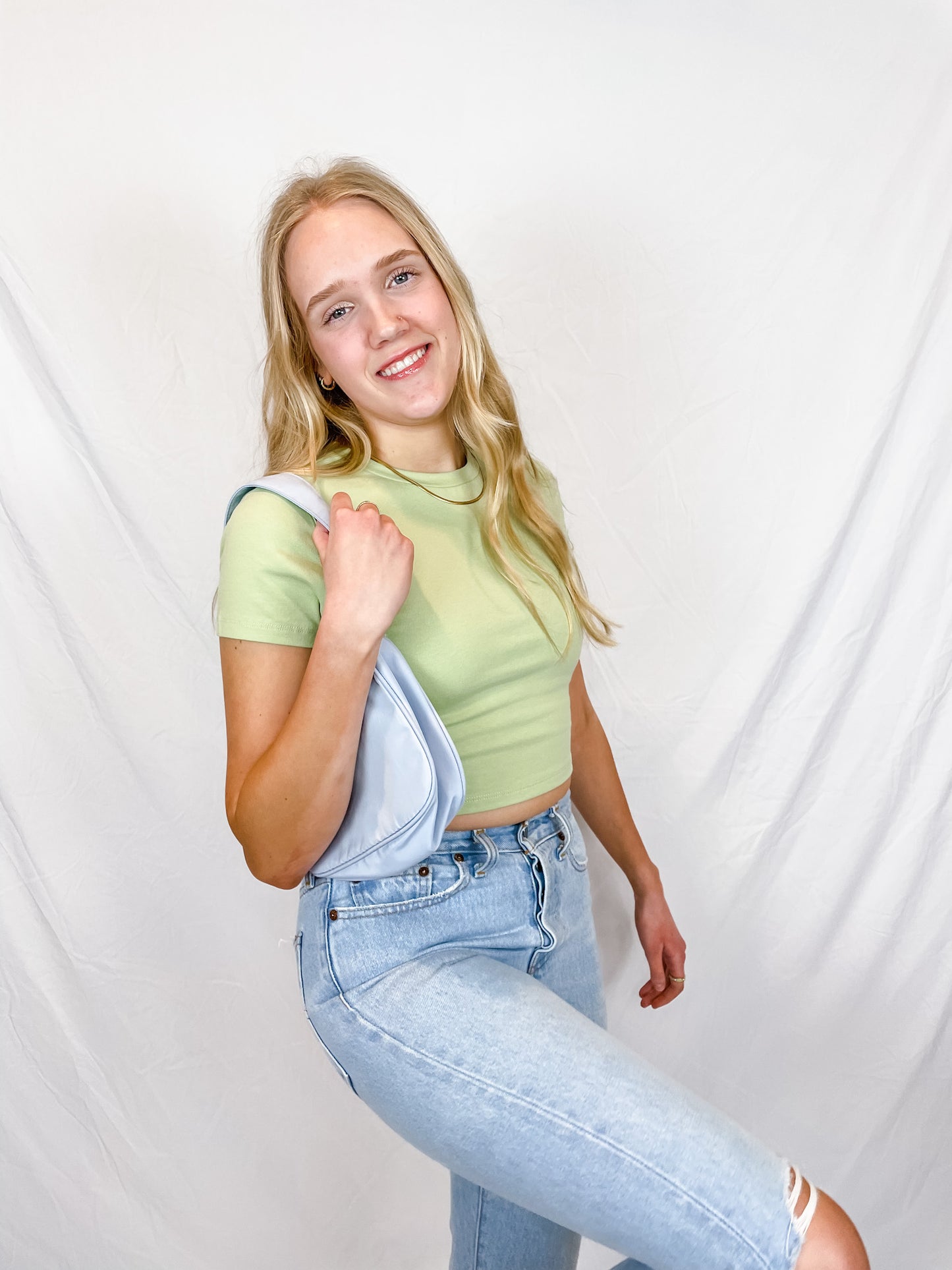 Act Casual Cropped Tee - Pastel Green - Hope + Freya