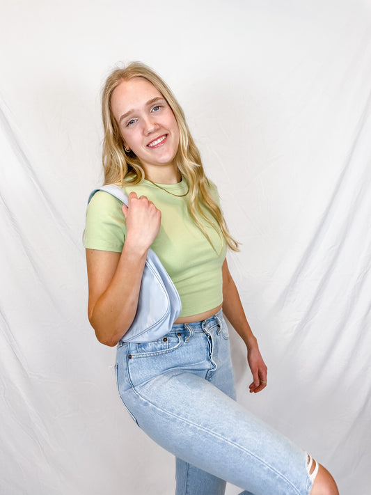 Act Casual Cropped Tee - Pastel Green - Hope + Freya