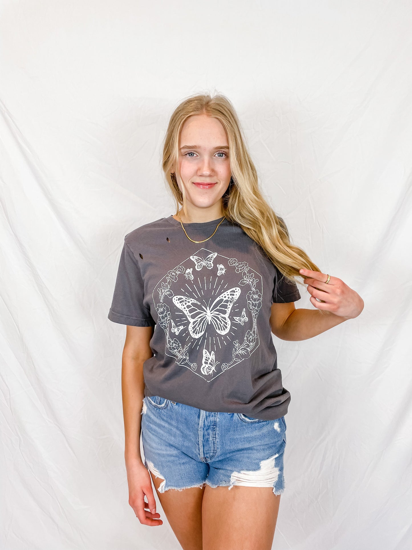 Butterfly Graphic Tee - Charcoal - Hope + Freya