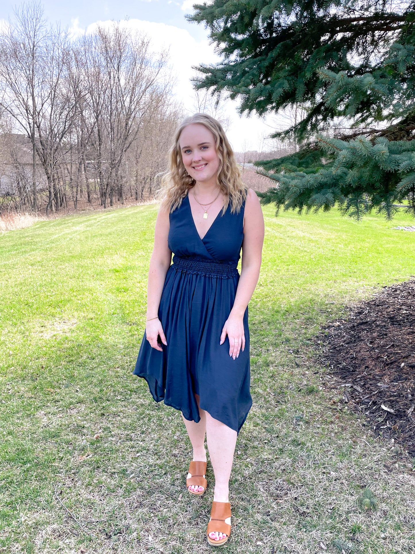 Make You Mine Flowy Sharkbite Dress - Navy - Hope + Freya