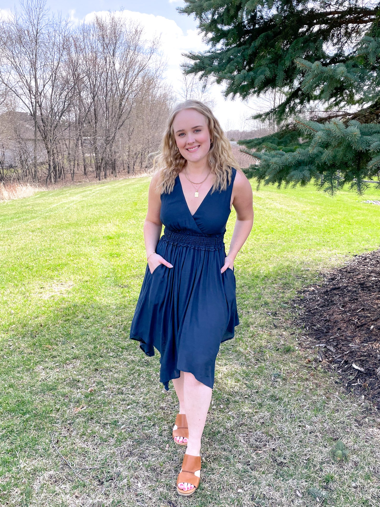 Make You Mine Flowy Sharkbite Dress - Navy - Hope + Freya