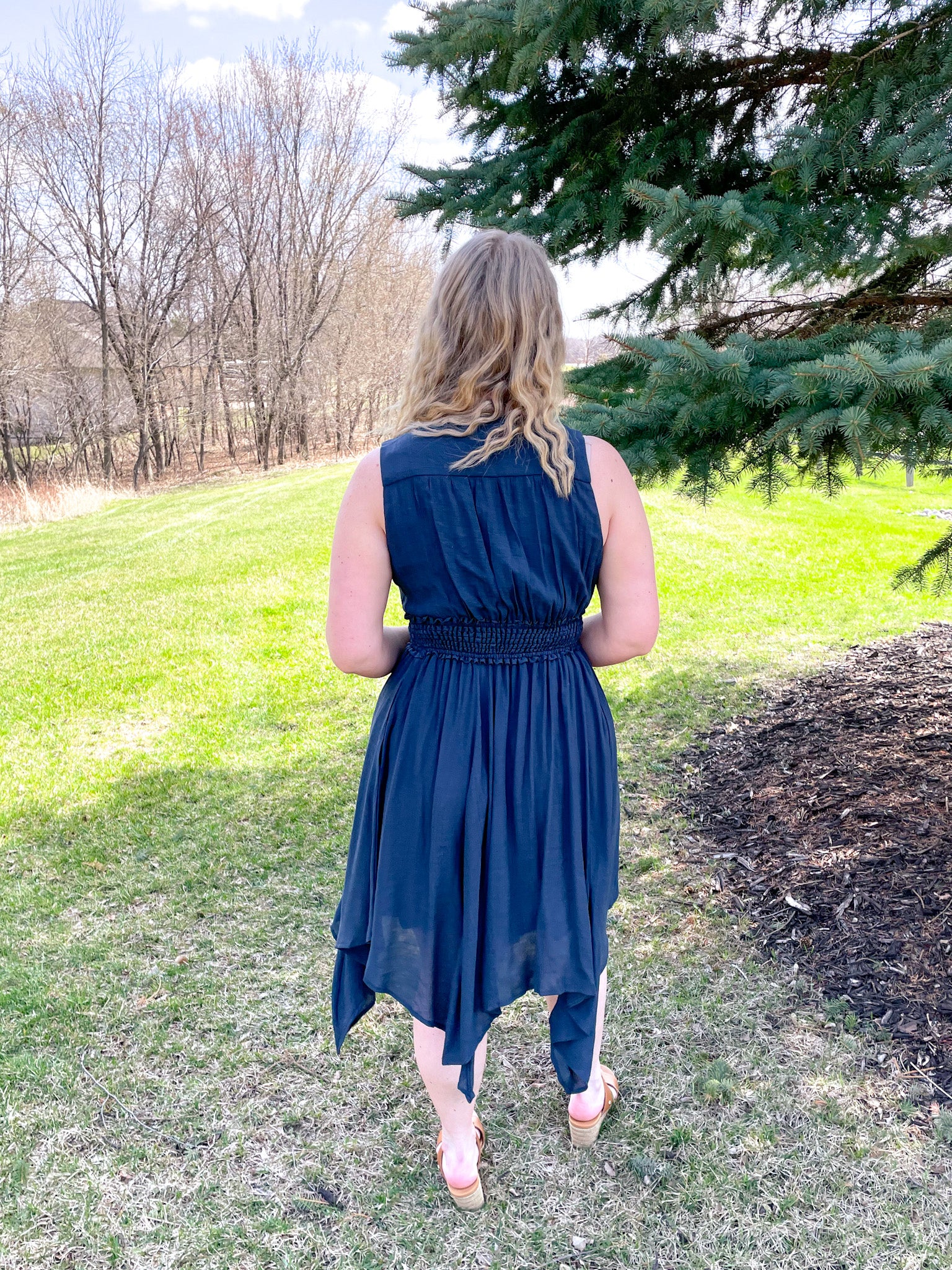 Make You Mine Flowy Sharkbite Dress - Navy - Hope + Freya