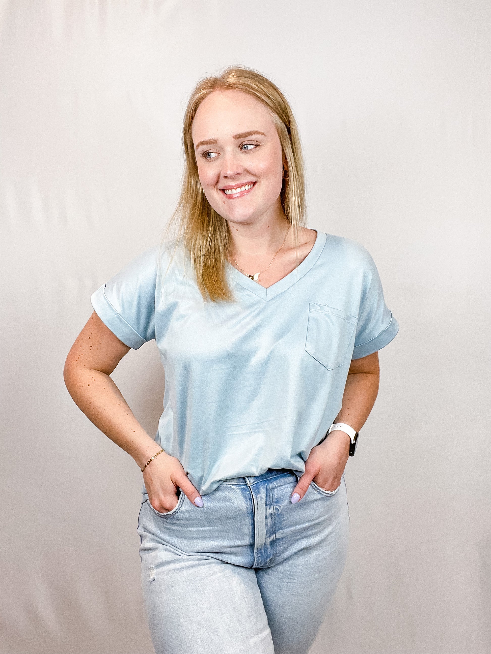 Zoe Pocket Tee - Pale Blue - Hope + Freya