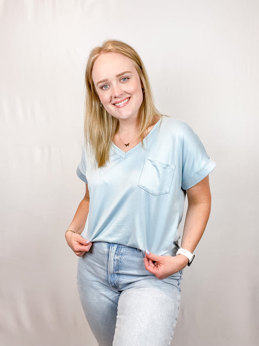 Zoe Pocket Tee - Pale Blue - Hope + Freya