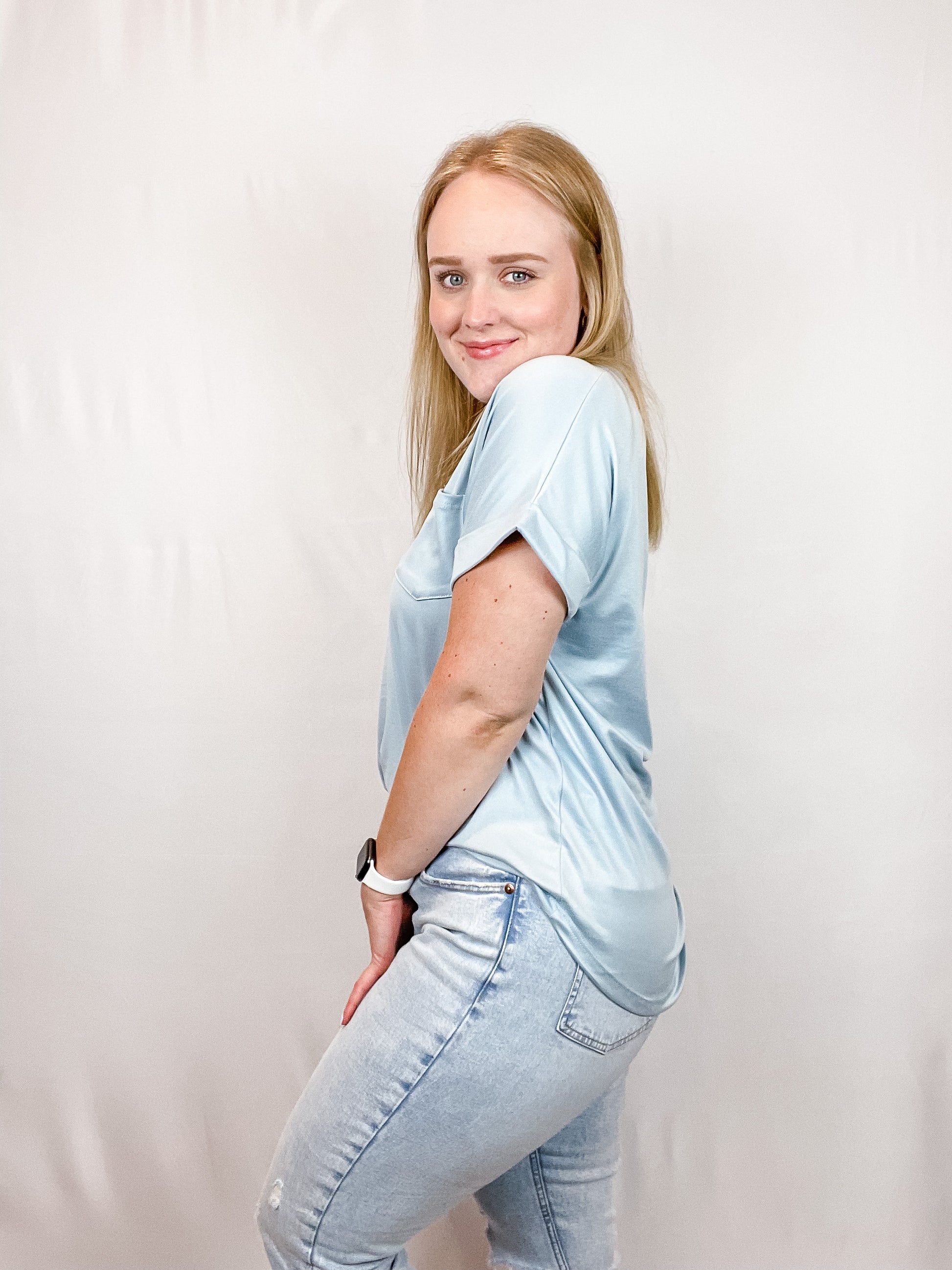 Zoe Pocket Tee - Pale Blue - Hope + Freya