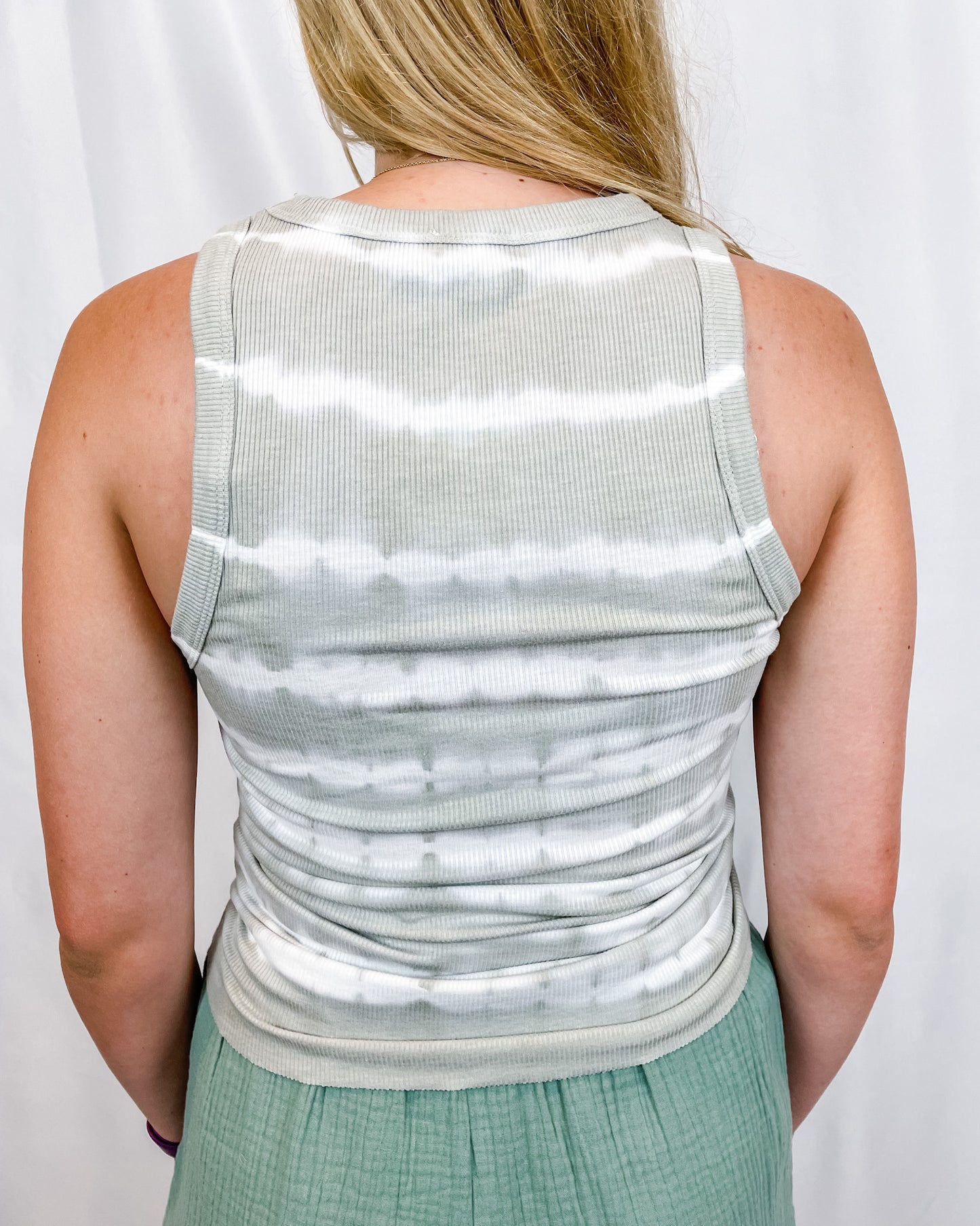 On The Horizon Tie Dye Tank - Dusty Sage - Hope + Freya