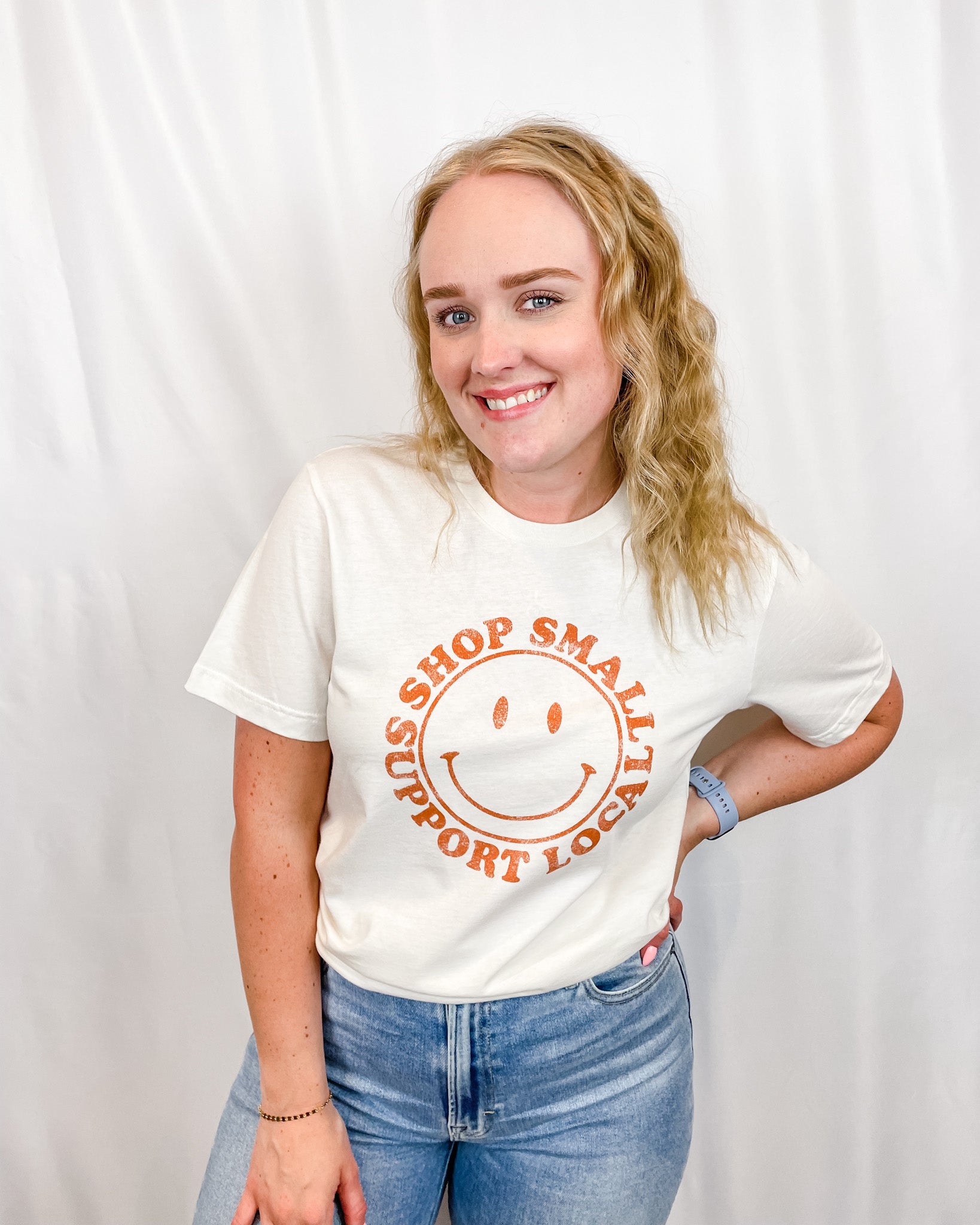 Shop Small Smiley Graphic Tee - Vintage White - Hope + Freya