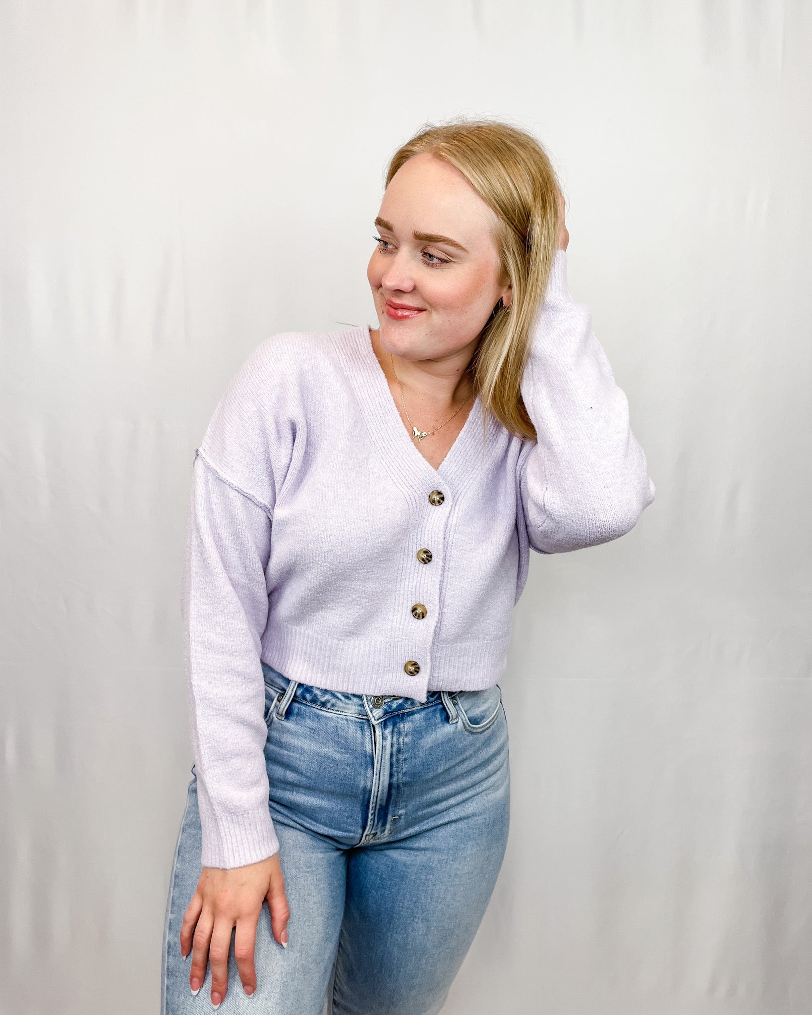 New Era Button Up Cardigan Lilac FINAL SALE Hope Freya