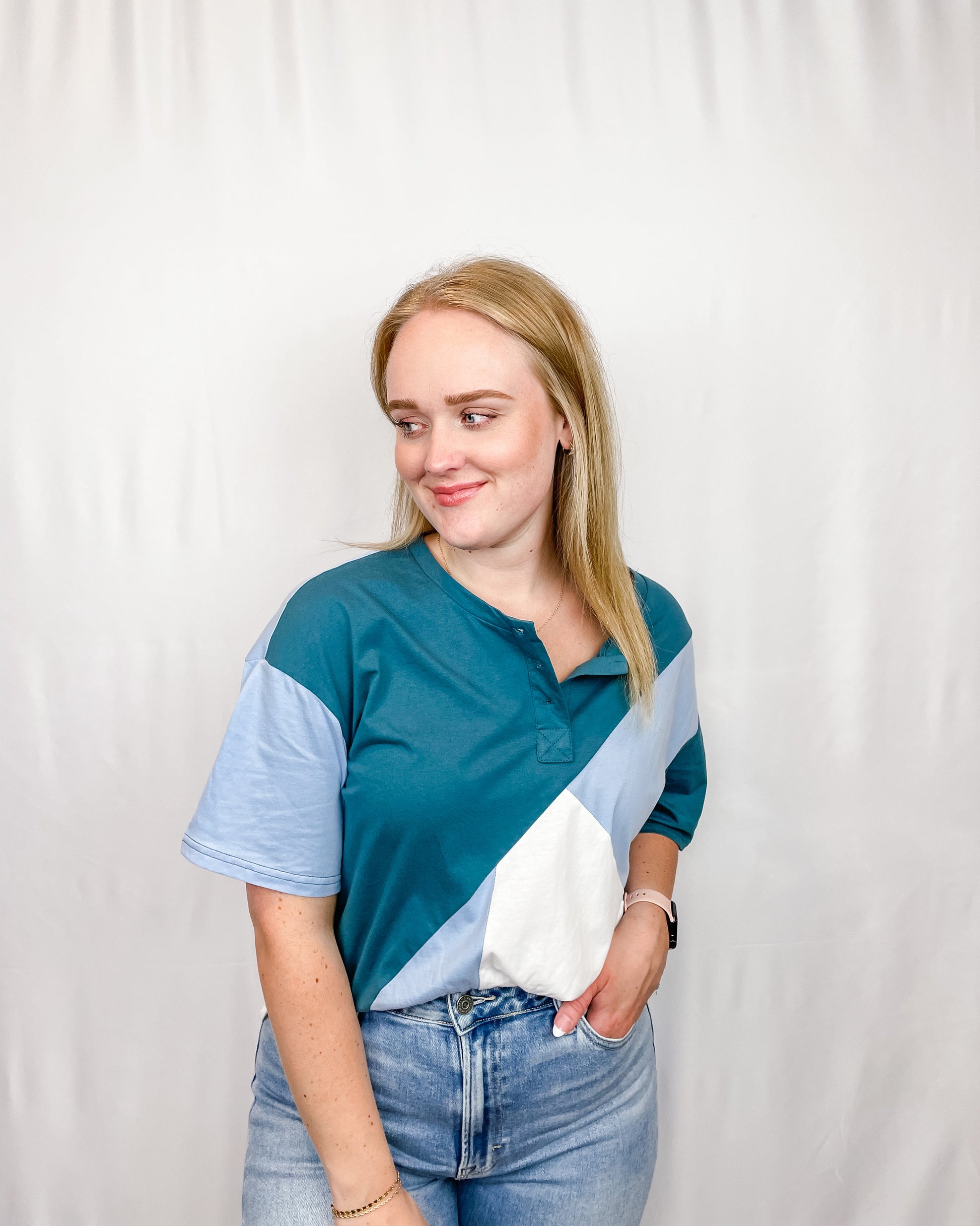 Mixed Feelings Colorblock Tee - Emerald/Blue/White - Hope + Freya