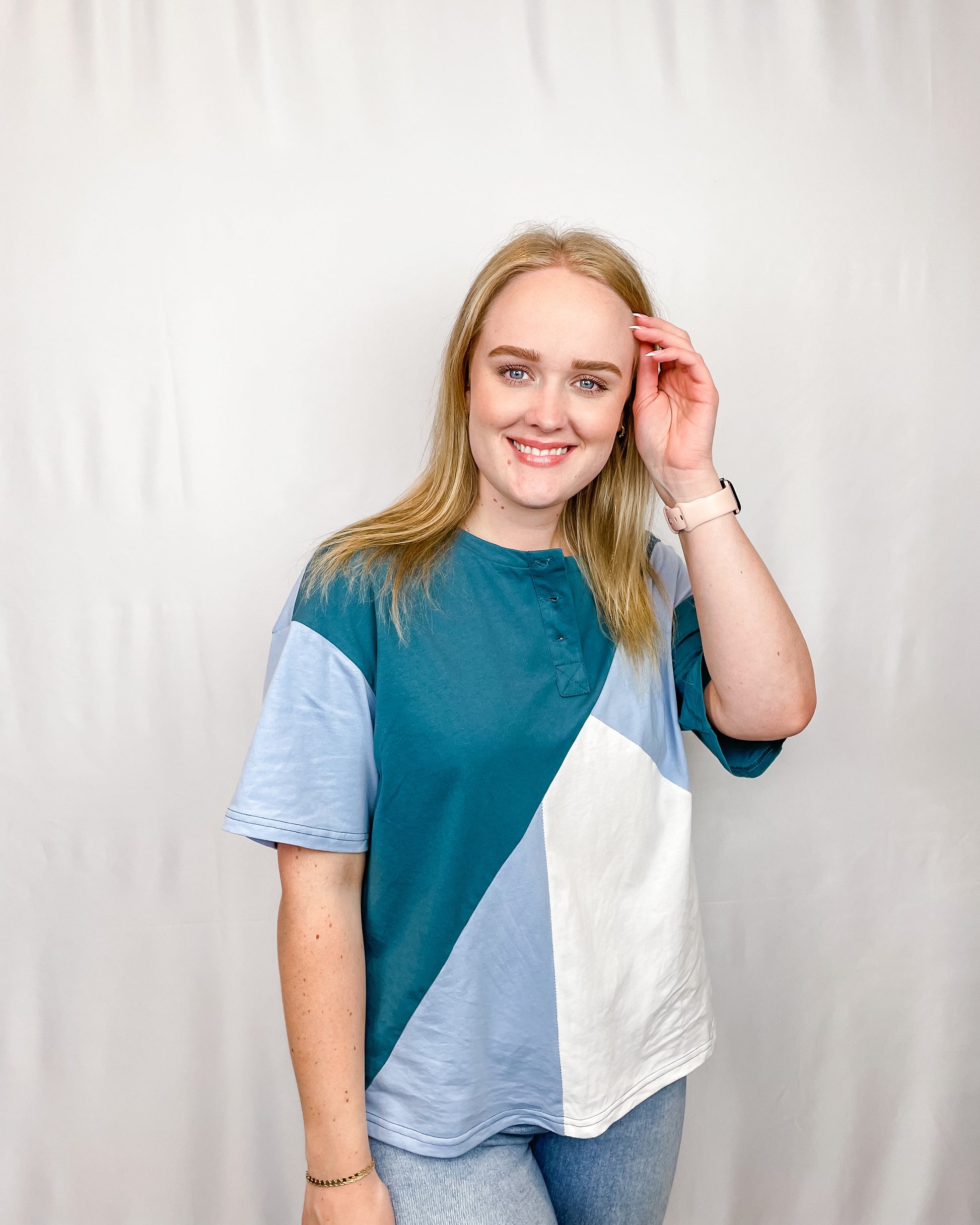 Mixed Feelings Colorblock Tee - Emerald/Blue/White - Hope + Freya