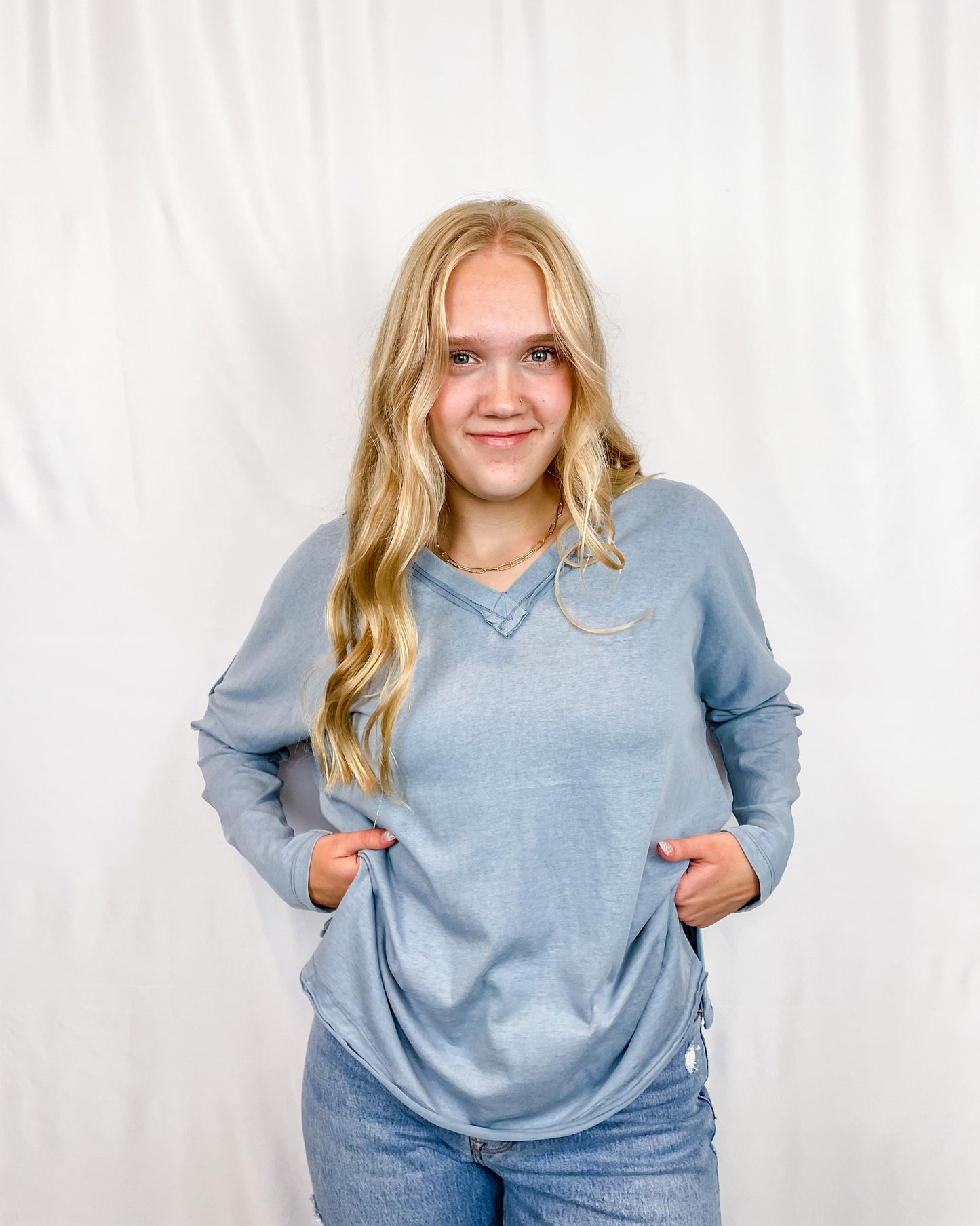 Ronan Raw Hem Long Sleeve - Cloud - Hope + Freya