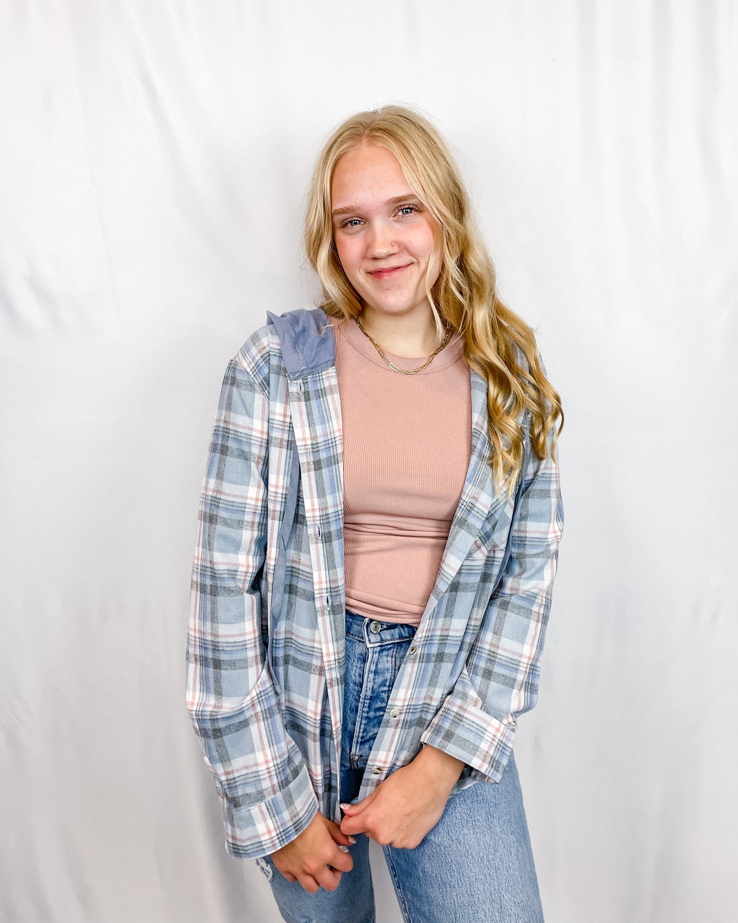 In A Pinch Plaid Shirt Jacket - Blue - Hope + Freya