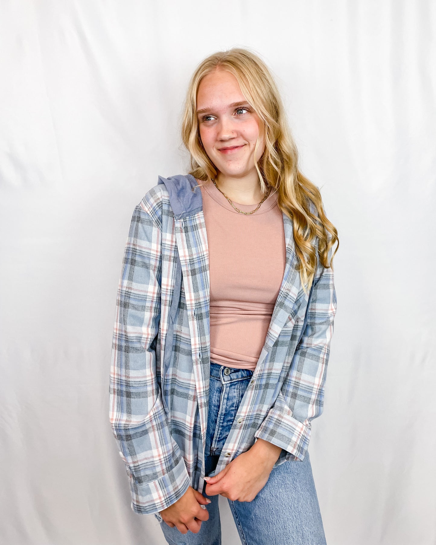 In A Pinch Plaid Shirt Jacket - Blue - Hope + Freya