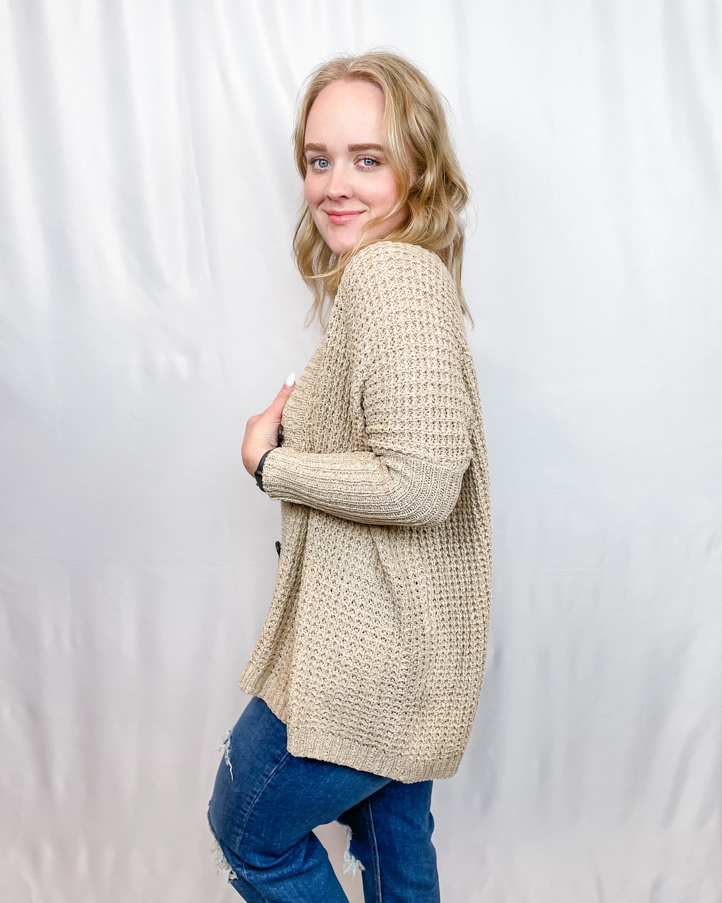 In the Loop Crochet Cardigan - Taupe - Hope + Freya