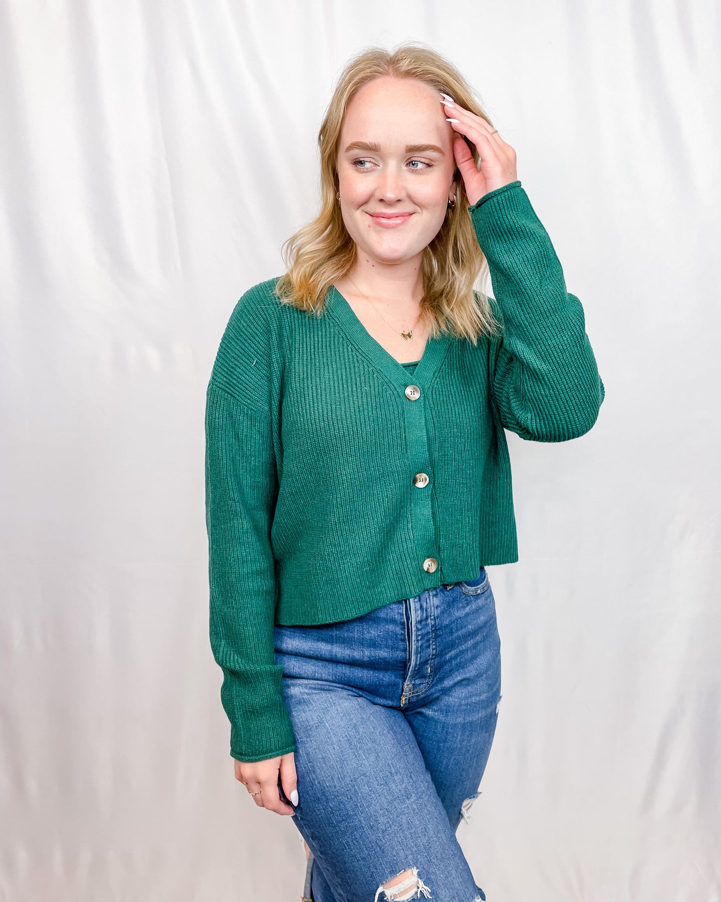 Double Trouble Cardigan + Tank Set - Deep Green - Hope + Freya