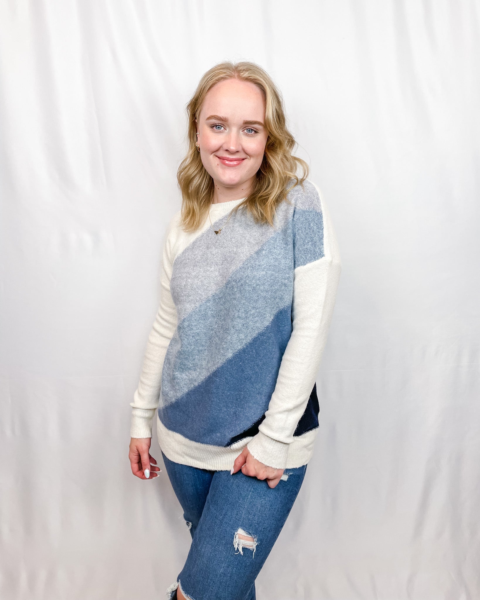 Fair Game Diagonal Stripe Sweater - Blue - Hope + Freya