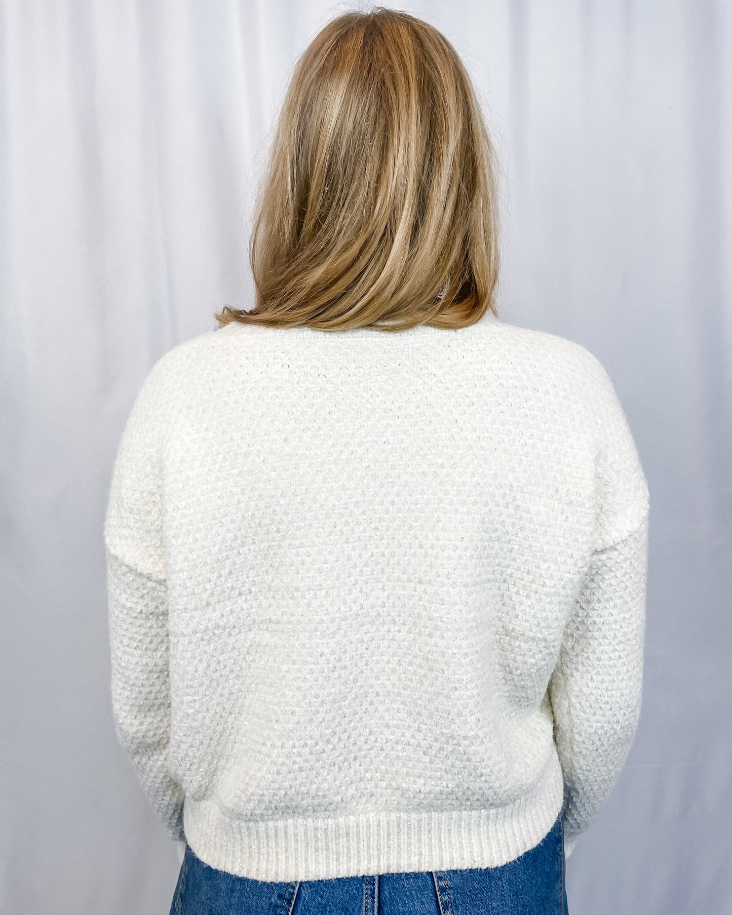 Lucky Me Fuzzy V-Neck Sweater - Whip Cream - Hope + Freya