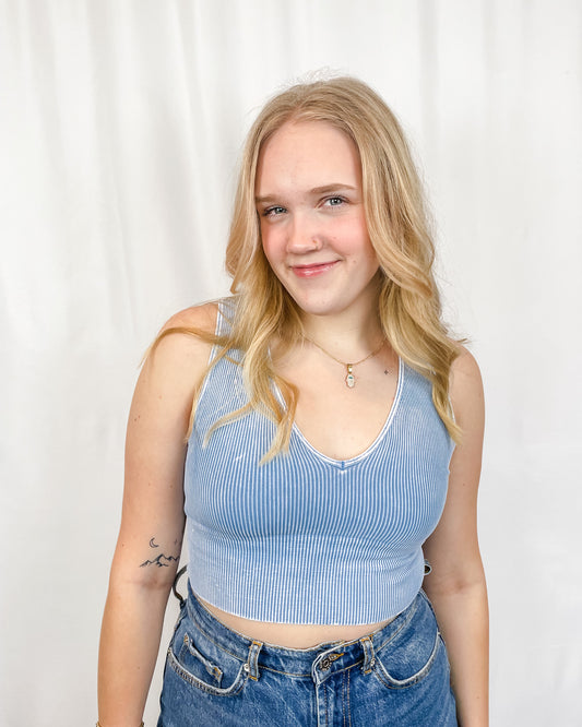 Vintage Plunge Crop Top - Vintage Ice Blue - Hope + Freya