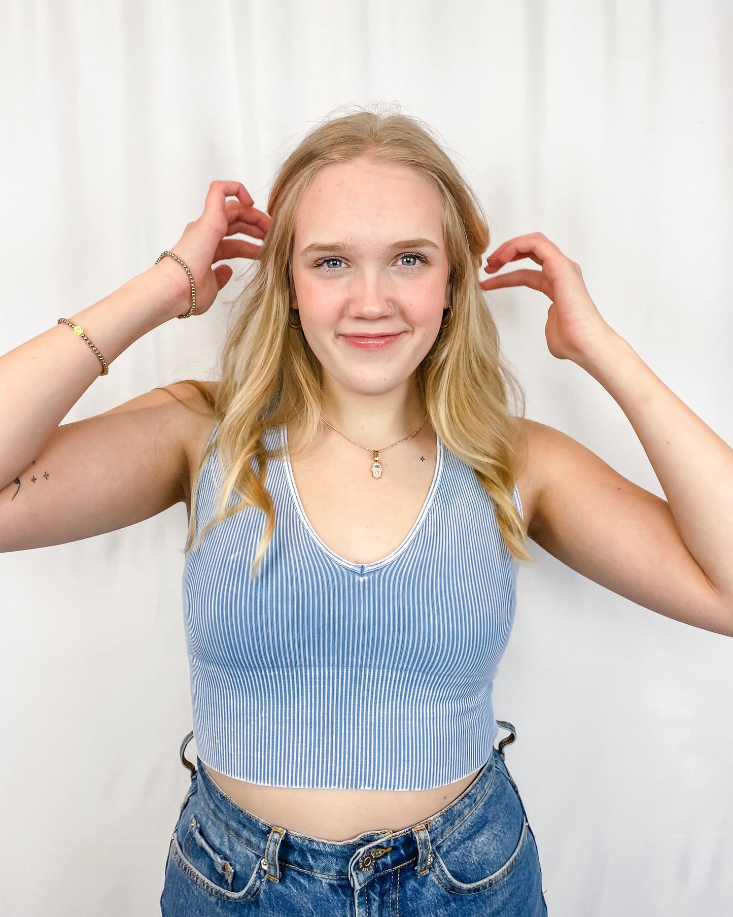 Vintage Plunge Crop Top - Vintage Ice Blue - Hope + Freya