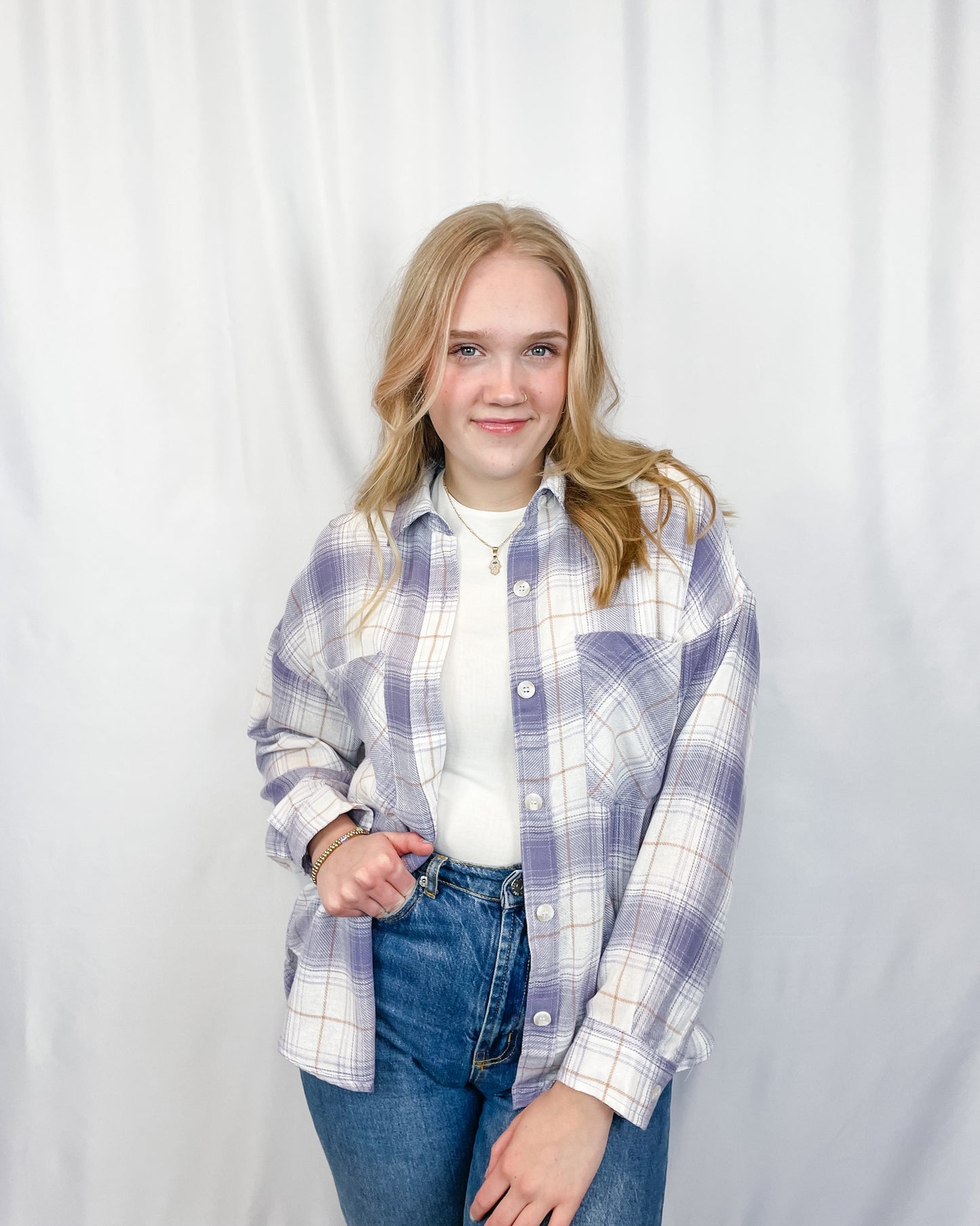 Lavender Haze Plaid Shirt - Lavender - Hope + Freya