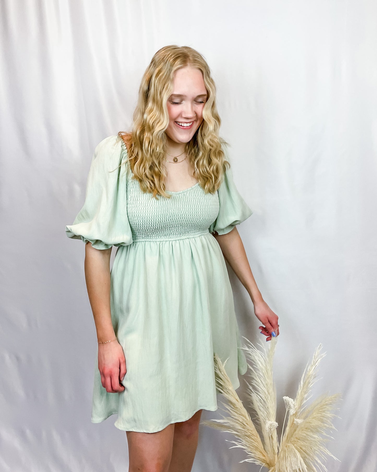 Sweet Caroline Puff Sleeve Dress - Sage - Hope + Freya