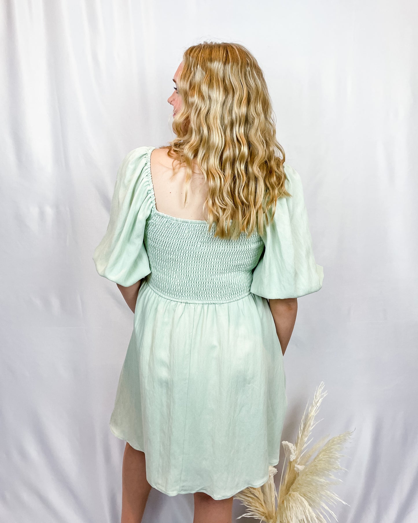 Sweet Caroline Puff Sleeve Dress - Sage - Hope + Freya