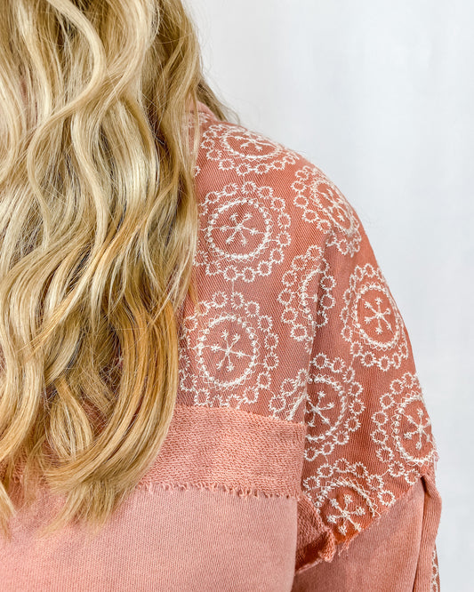 Embroidered Shoulder Hoodie - Dusty Ginger - Hope + Freya