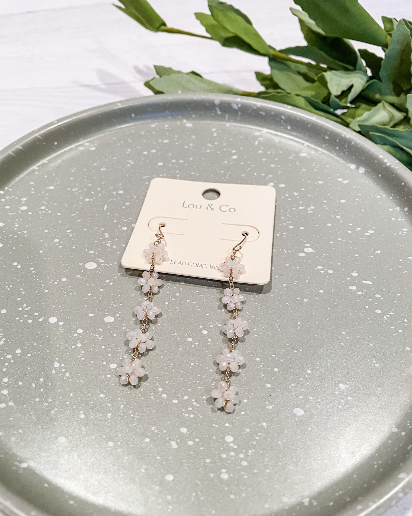 Beaded Flower Drop Earrings - White - Hope + Freya