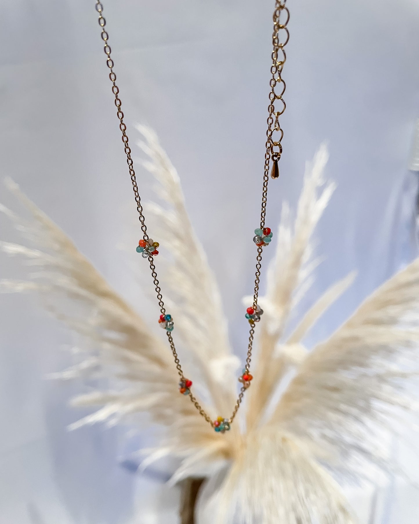 Dainty Beaded Flower Necklace - Multi - Hope + Freya