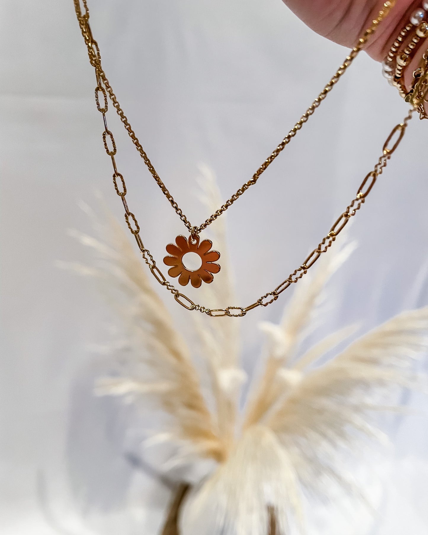 Double Layered Flower & Chain Necklace - Hope + Freya