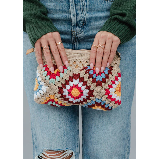 Tan & Multicolored Crochet Clutch - FINAL SALE