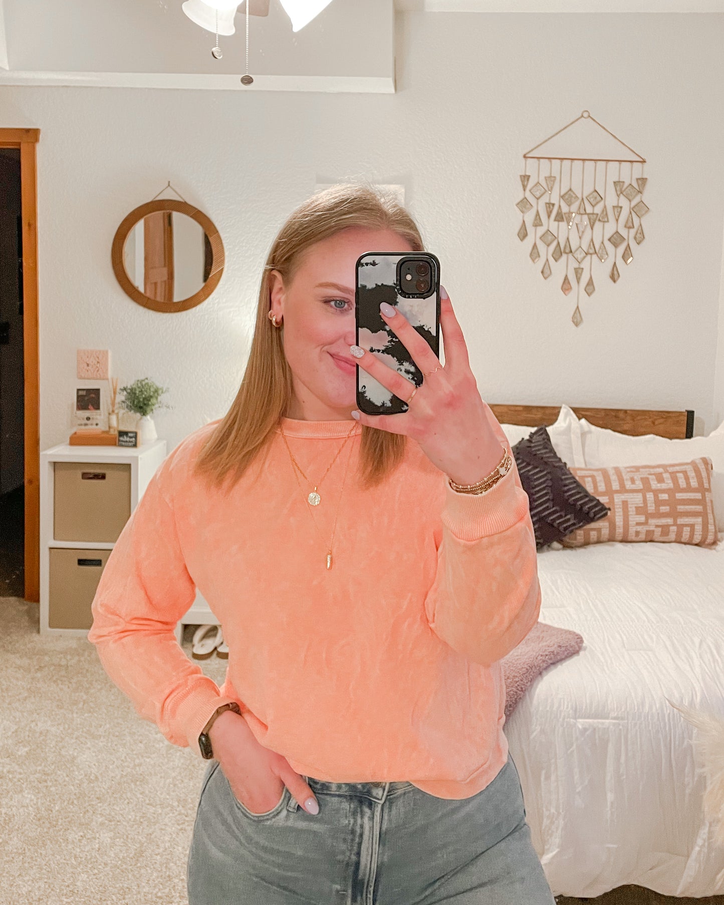 Vintage Wash Crewneck Sweatshirt - Coral Pink - Hope + Freya